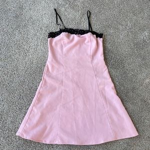 Pink dress with black lace